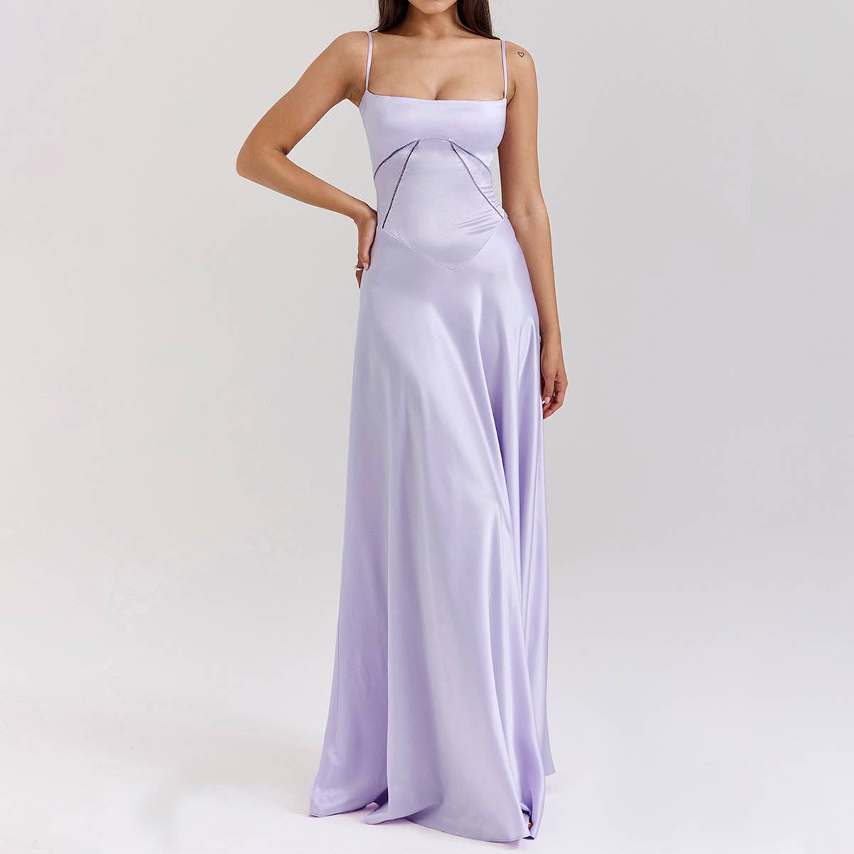 Sexy halter slim backless solid color long dress