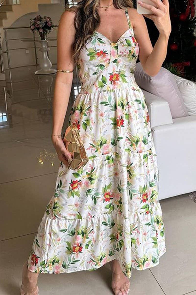 WOMEN TEMPERAMENT PRINT SUSPENDER LONG DRESS_CWDMD1316