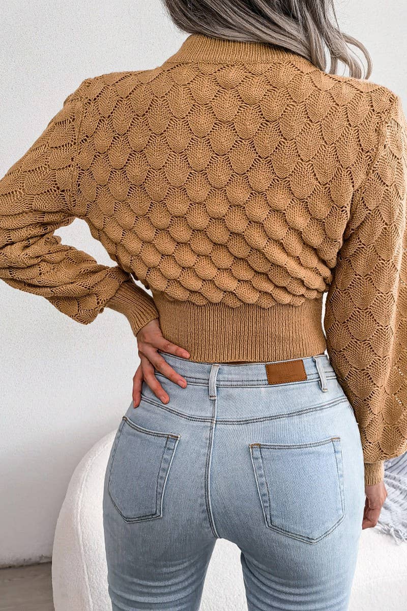 WOMEN SCALES PATTERN KNITTED HIGH NECK SWEATER_CWOSWL0465