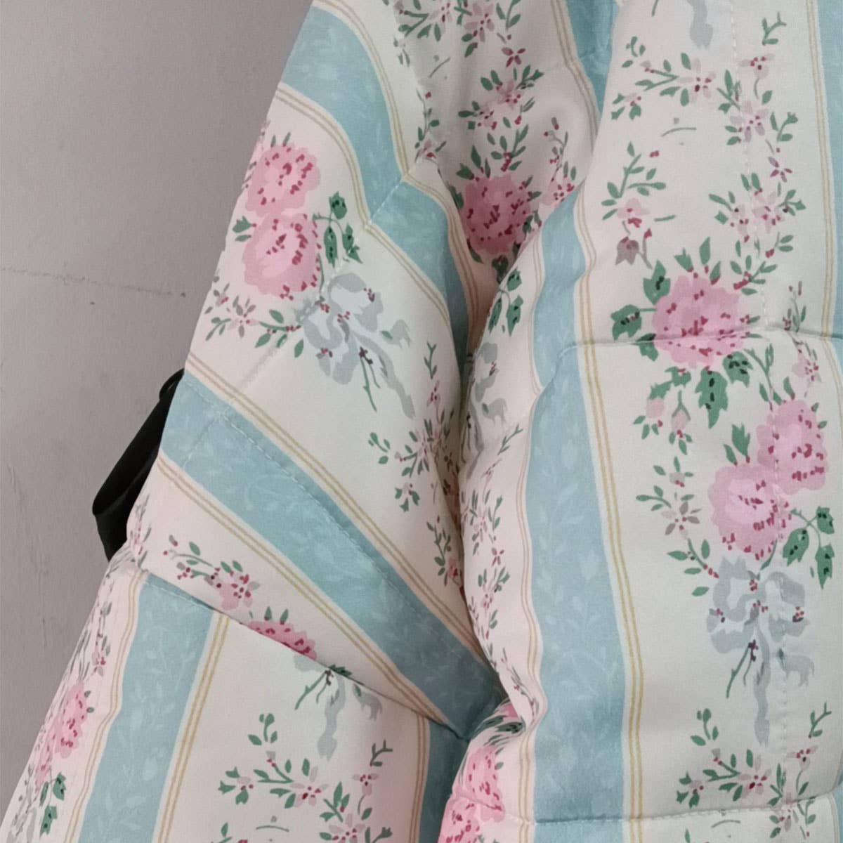 STRIPED FLORAL PRINT LOOSE QUILTED JACKET_CWOJA1552