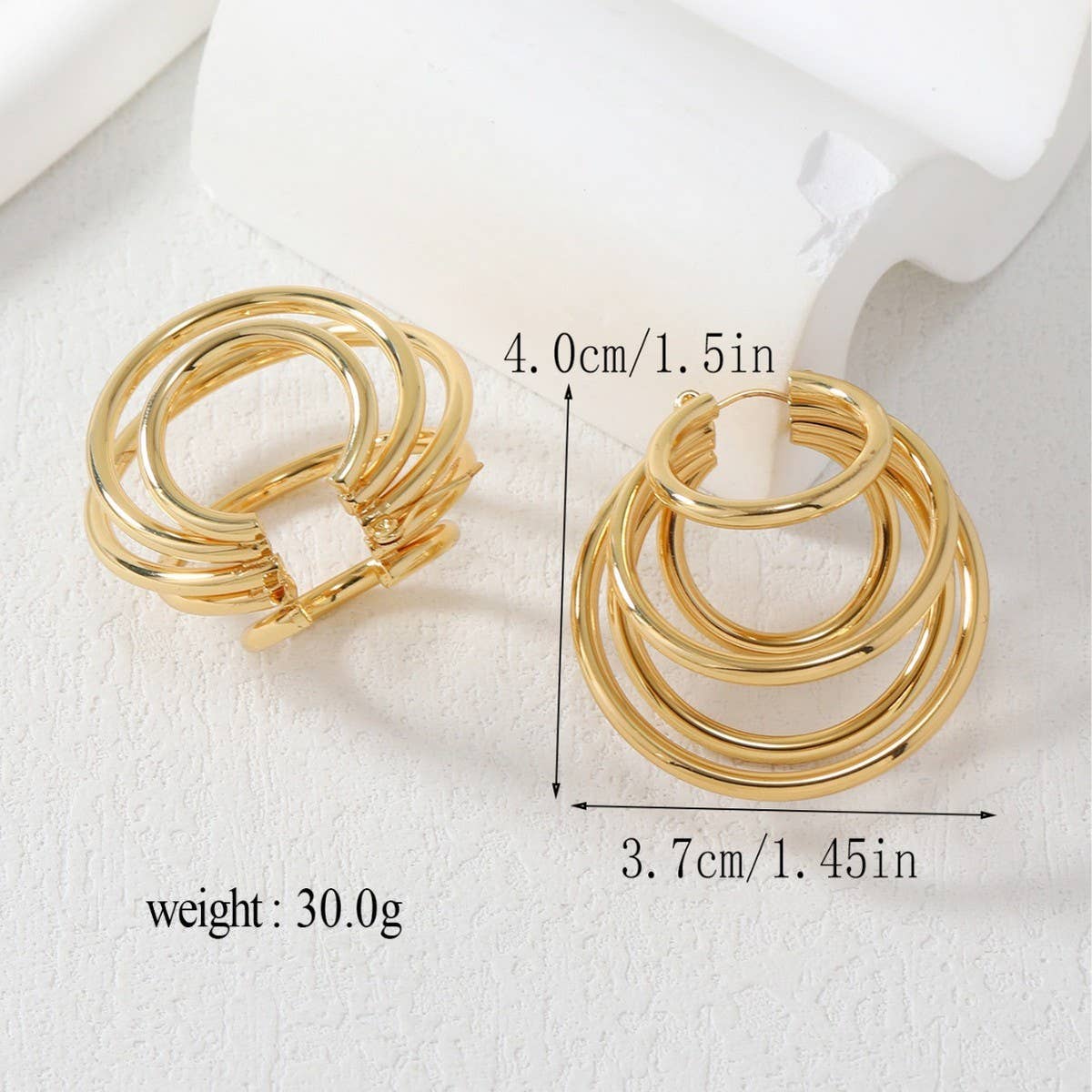 18K GOLD TITANIUM STEEL THREE-LAYER EARRINGS_CWMM3599