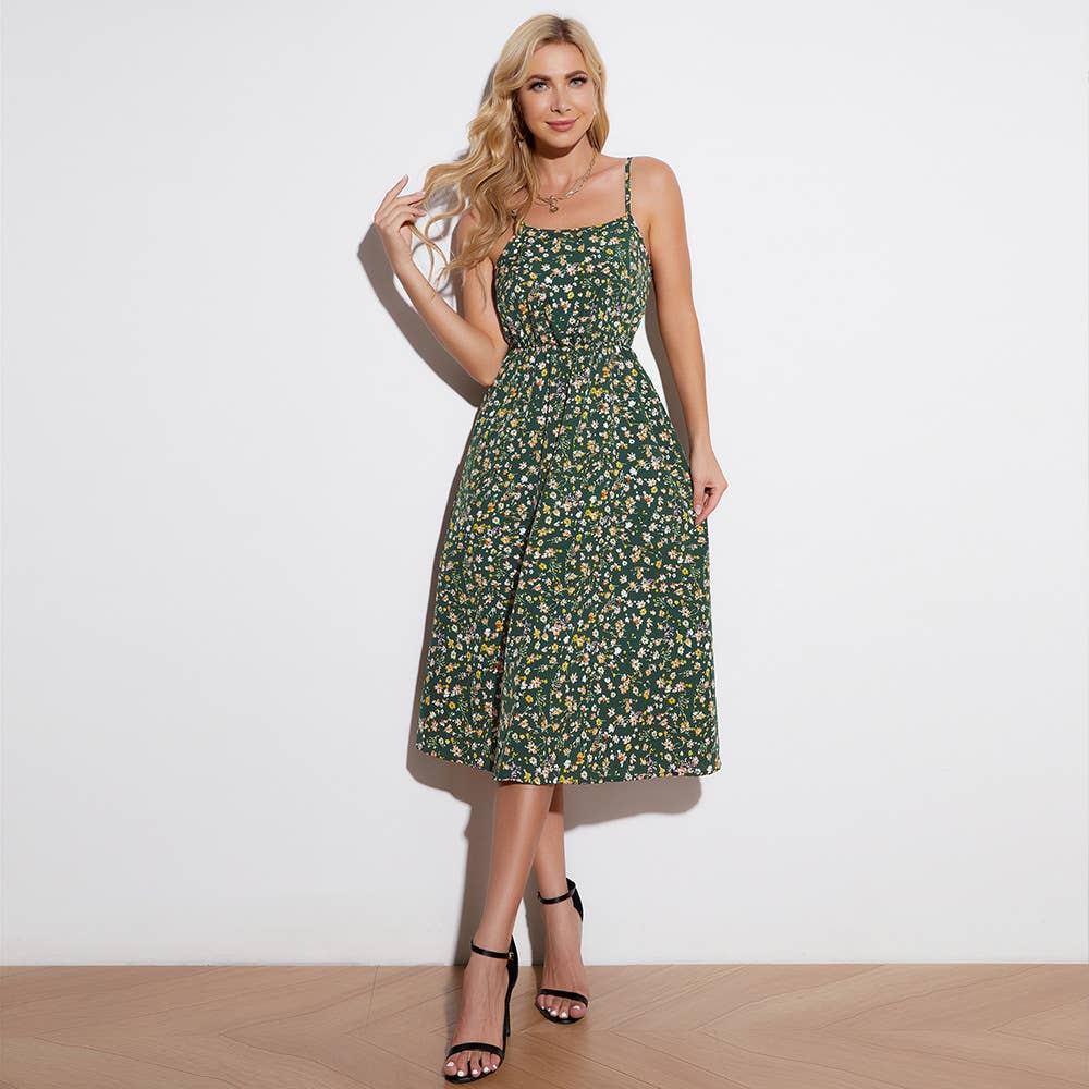 Sexy backless floral halter dress