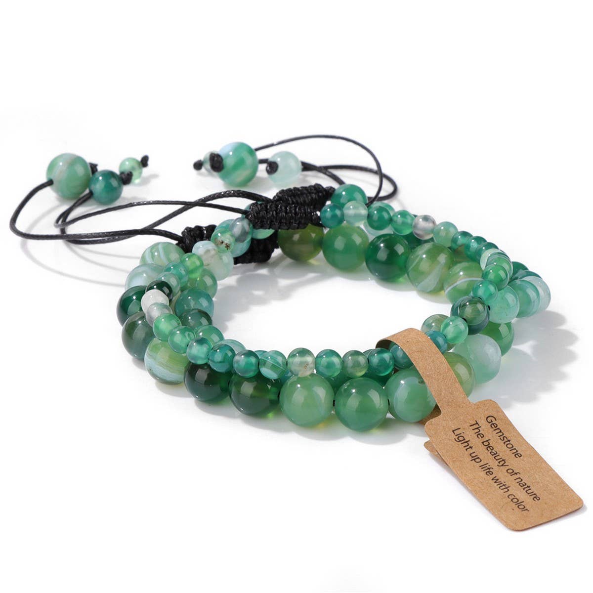 CWAJE4234_NATURAL STONE BEADS BRAIDED THREE-PIECE BRACELET