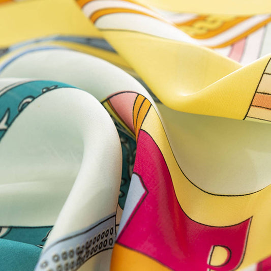 Geometric Floral Satin Square Scarf for Women