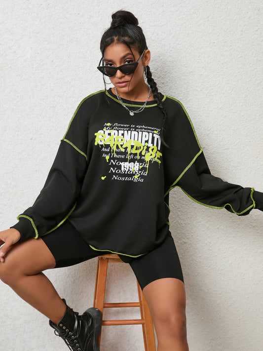 SOLID COLOR LOOSE ROUND NECK LONG-SLEEVED HOODIE