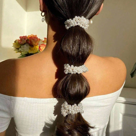 Beaded Faux Pearl Hair Tie Bracelet for Women_CWAHA0129