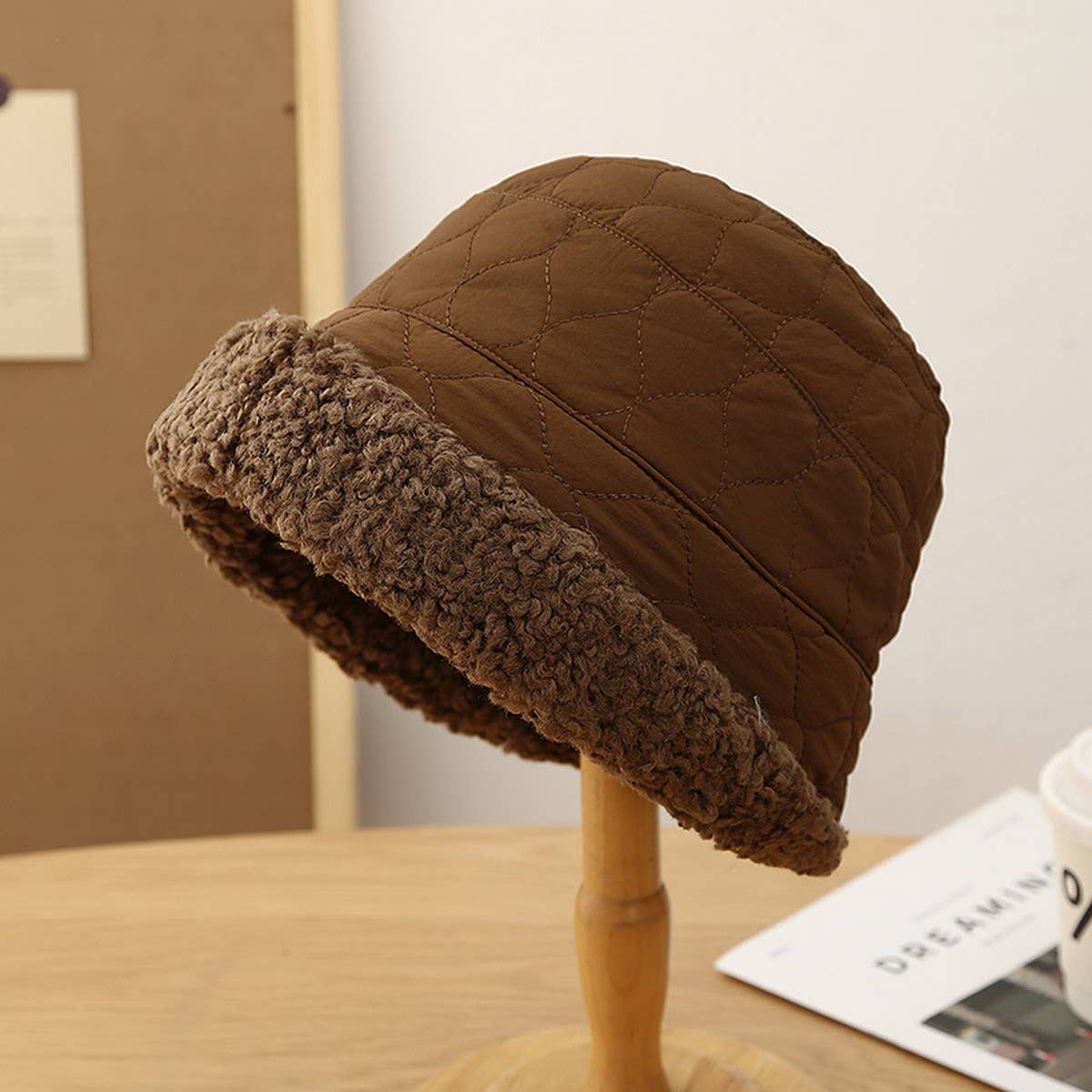 CASUAL ROLLED HEM THICKENED PATCHWORK BUCKET HAT_CWAB2861