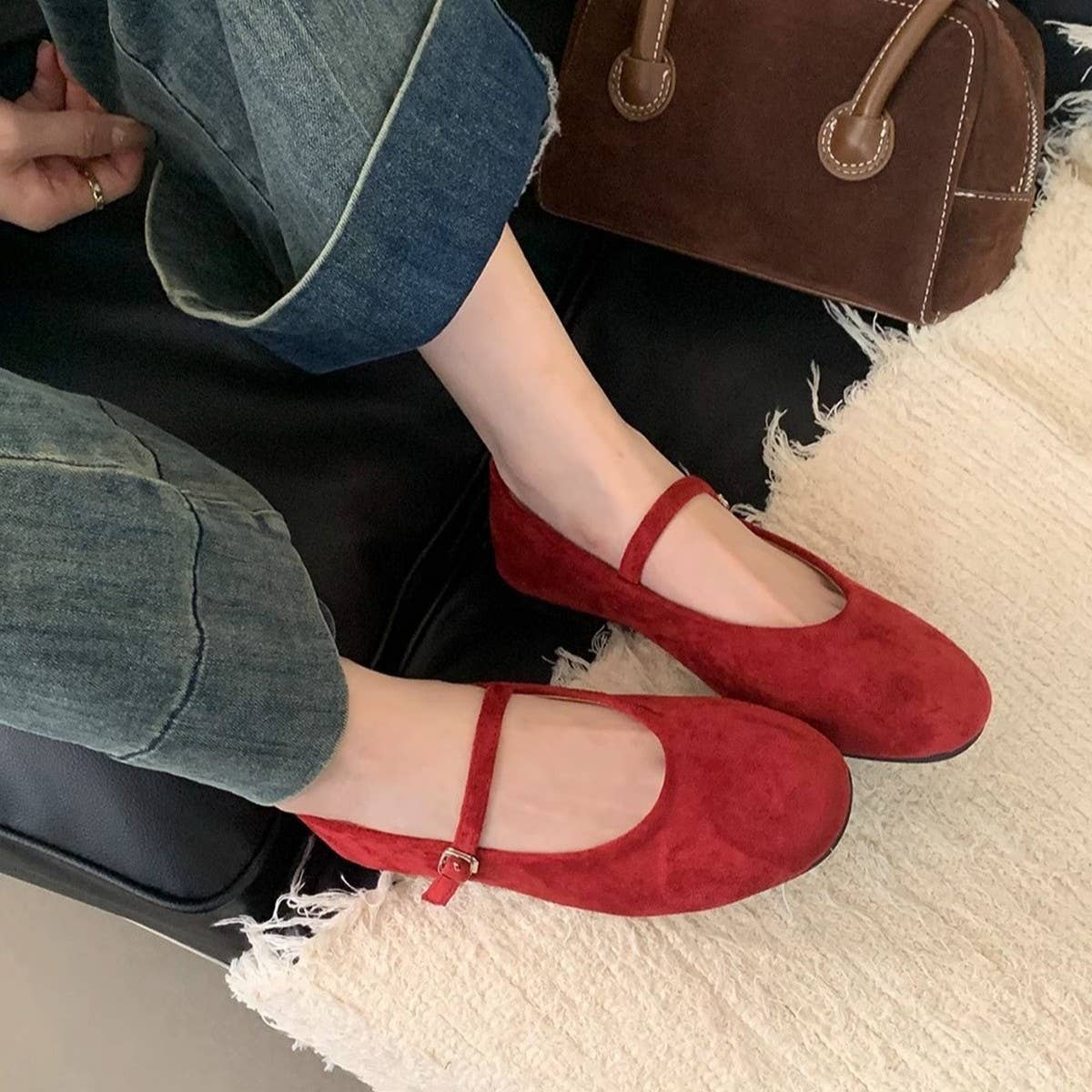 Red Flat Mary Jane Ballet Shoes with Anti-Slip Sole_CWSHF006