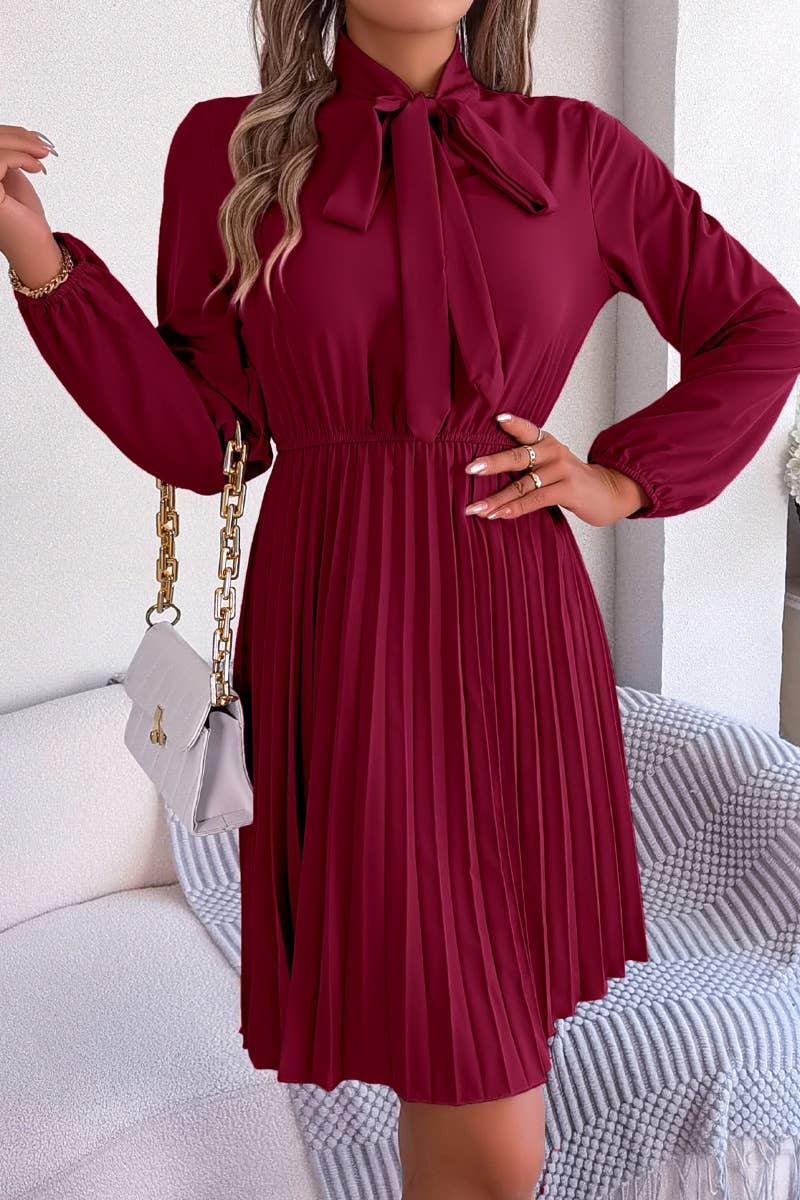 CWDSD4660_SUMMER WAIST LONG SLEEVE PLEATED DRESS SHORT