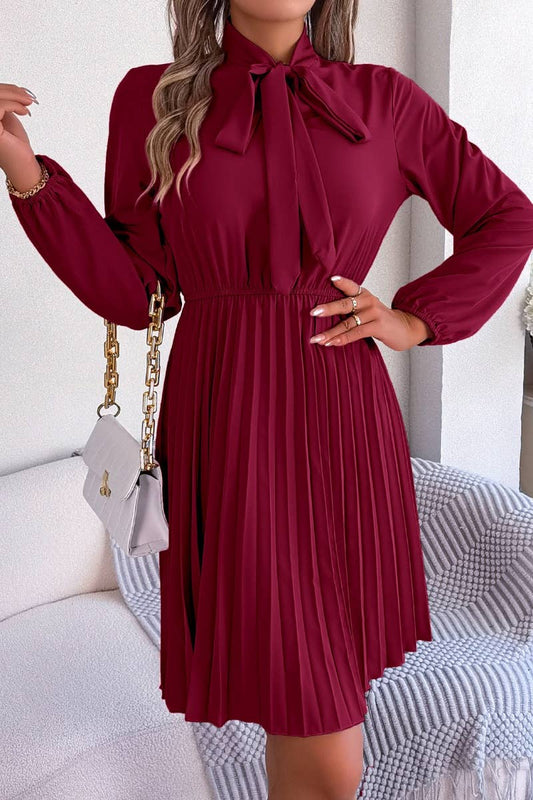 CWDSD4660_SUMMER WAIST LONG SLEEVE PLEATED DRESS SHORT