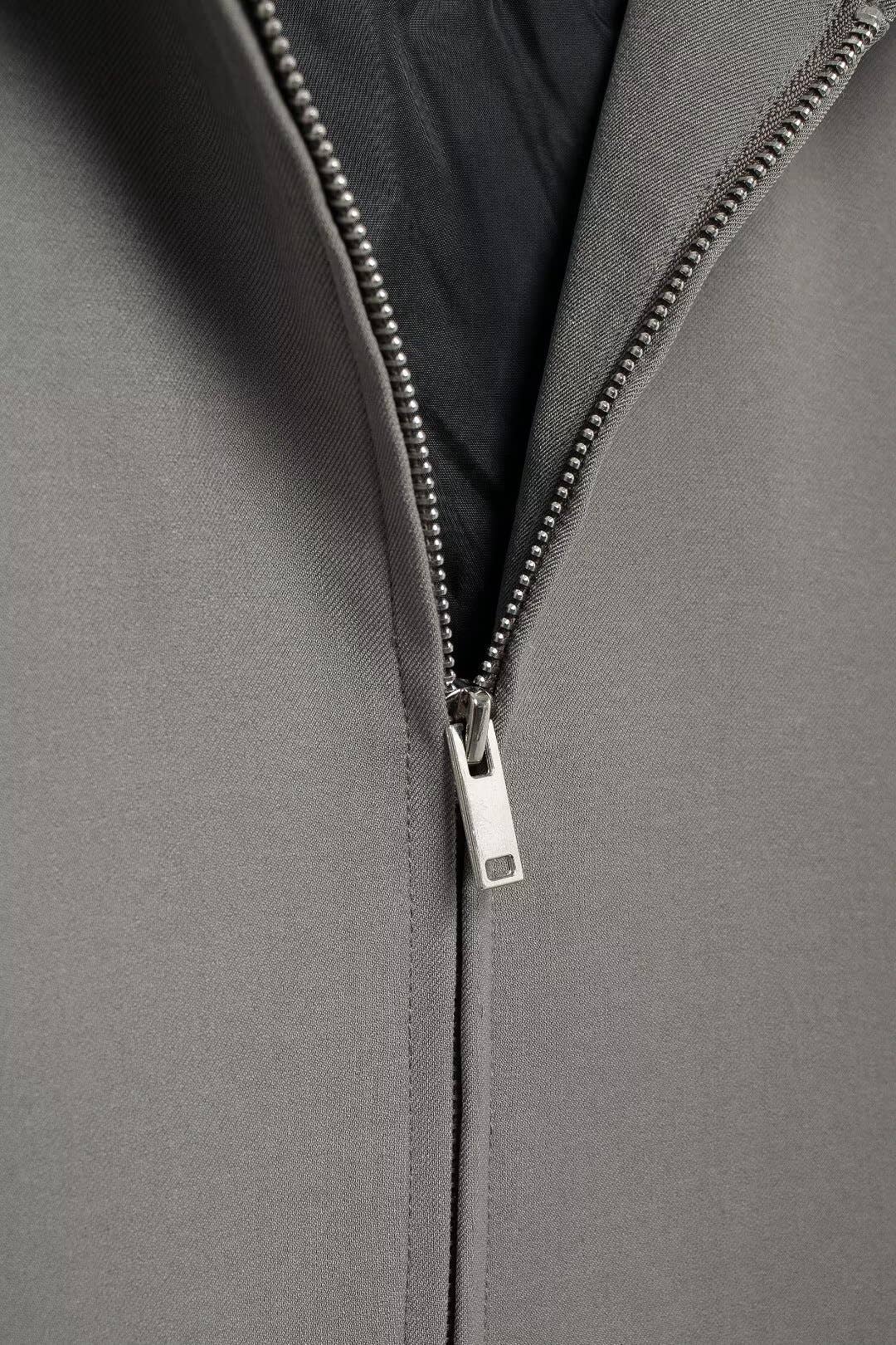 SOLID COLOR HOODED JACKET ZIPPER COAT