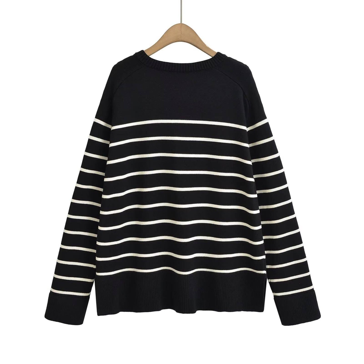 STRIPED LONG-SLEEVED SINGLE-BREASTED CARDIGAN
