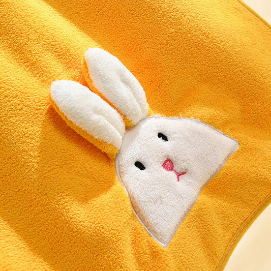 EMBROIDERED RABBIT CORAL FLEECE TOWEL
