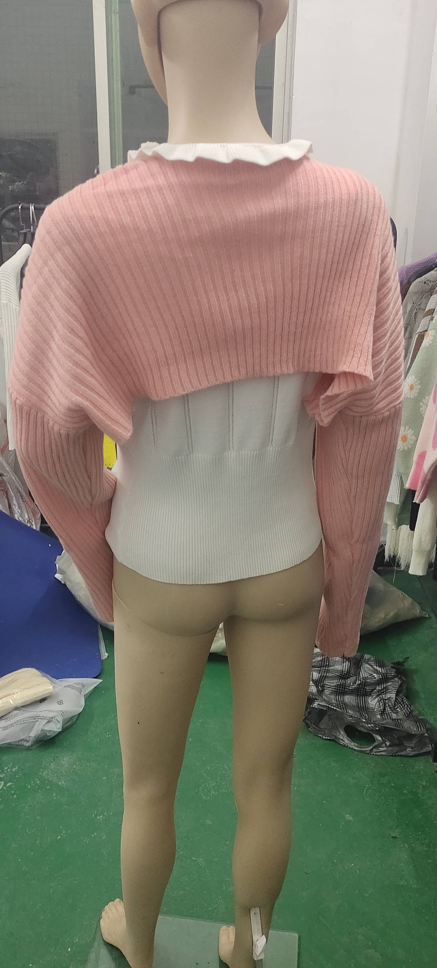 SEXY SOLID ULTRA SHORT LONG SLEEVE SWEATER JACKET