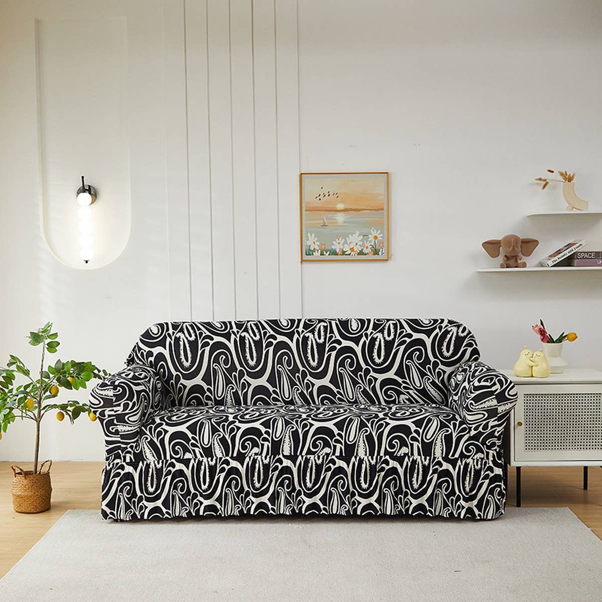 Floral Skirted Sofa Cover, Stretch & Full Fit