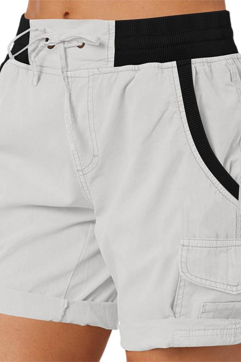 CWBSP0562_RETRO SOLID DRAWSTRING RIBBED UTILITY SHORTS
