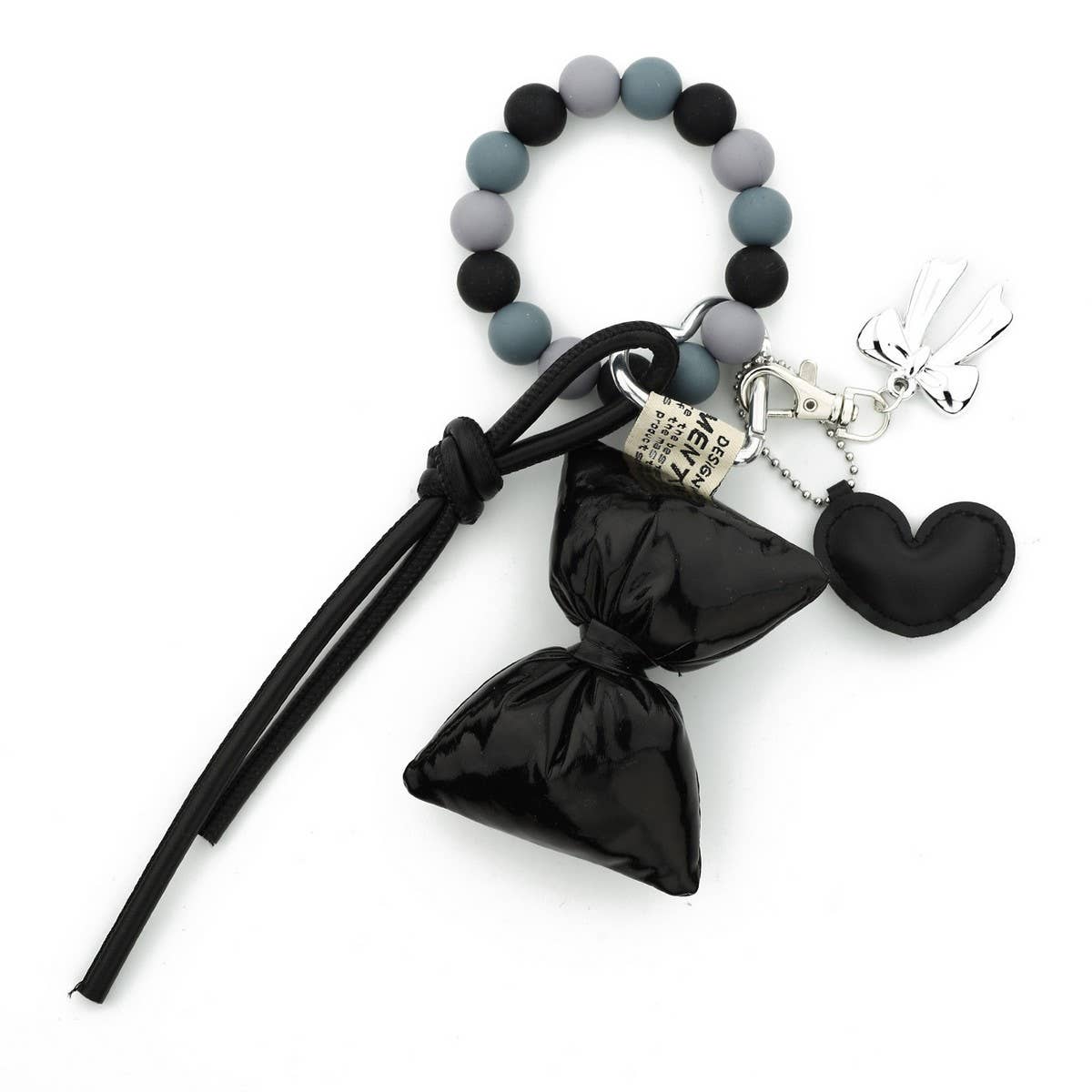 Silicone Bead Bracelet Keychain with Heart Bow_CUAB00445