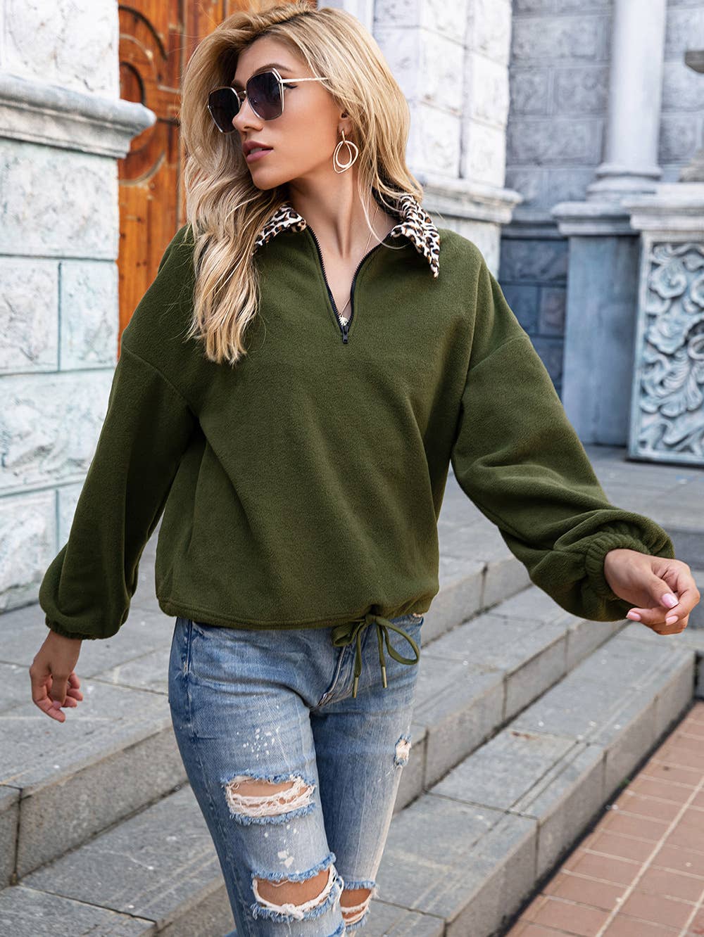 ZIPPER FLEECE JACKET FLEECE PULLOVER HOODIE TOP