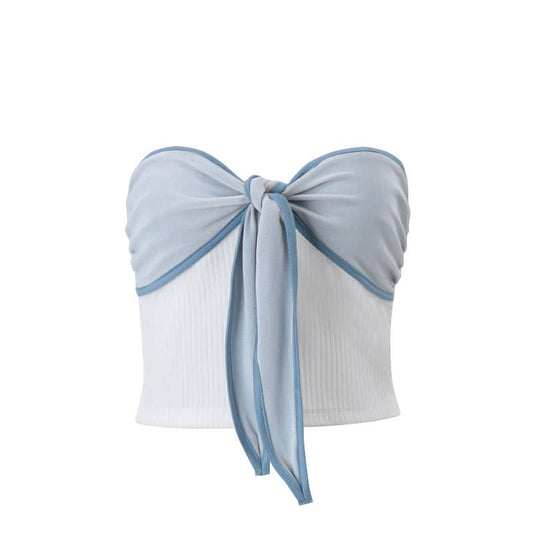 Sexy sweet and spicy bow colorblock crop top