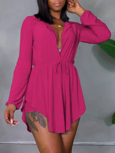 Sun protection solid tie-up cardigan & shorts set