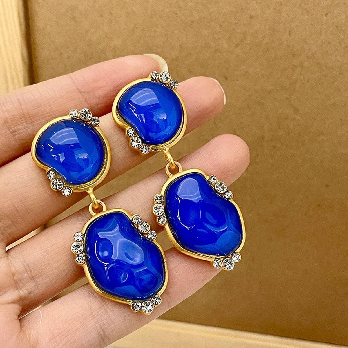 WOMEN RETRO BLUE SERIES GEMSTONE EARRINGS