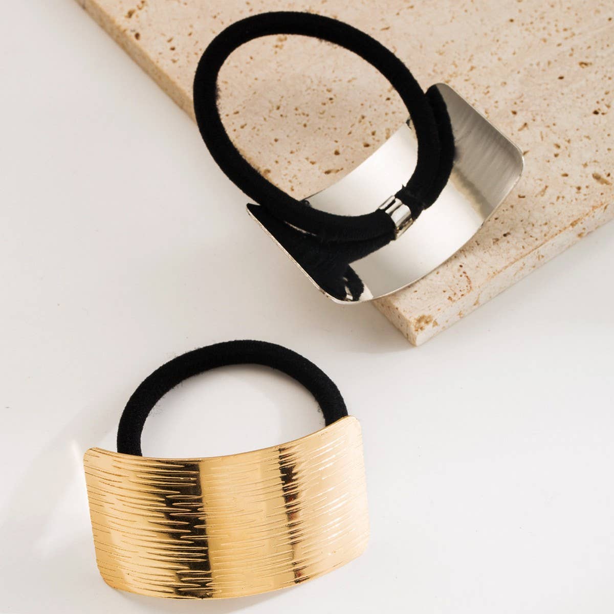 Alloy Minimalist Brushed Metal Elastic Hair Tie_CWAHA6217