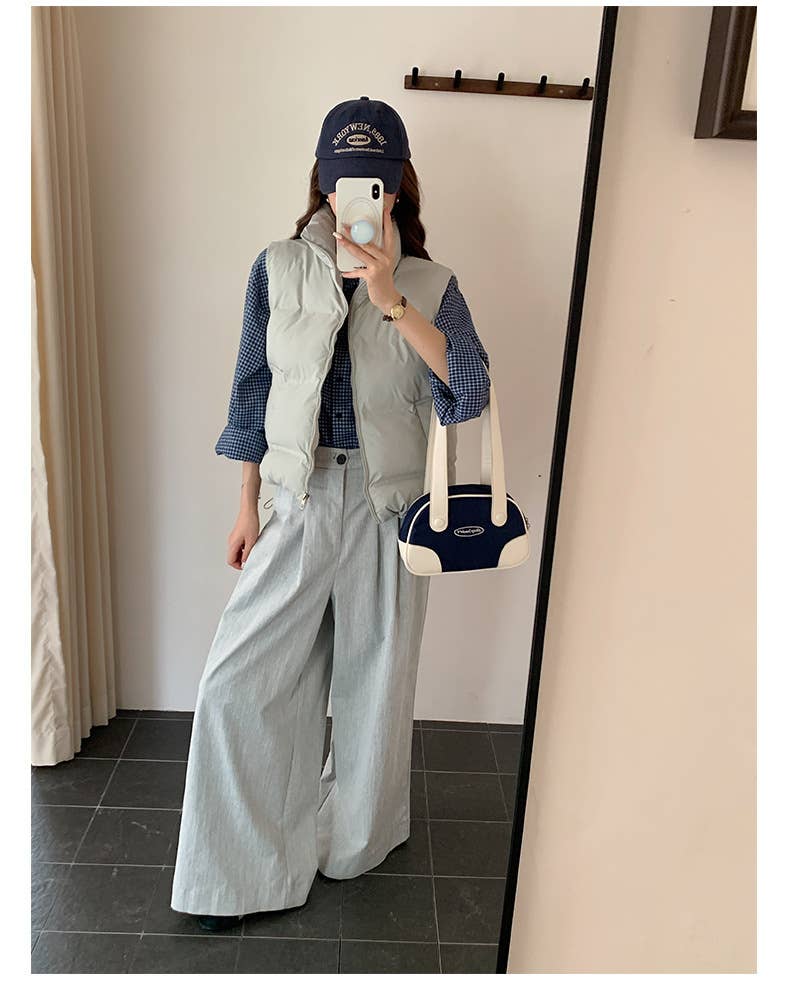 Solid-color stand-up collar thickened waistcoat