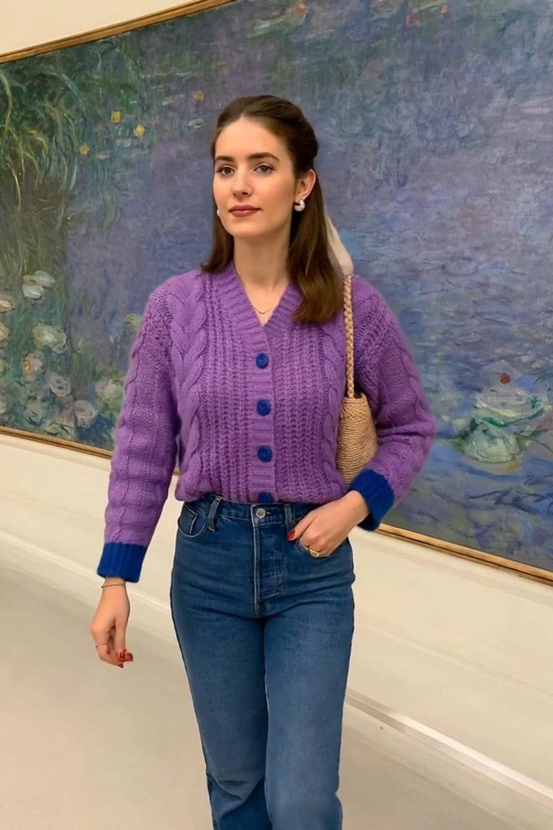 CWOCAL00830_V NECK BUTTON LOOSE KNIT CARDIGAN