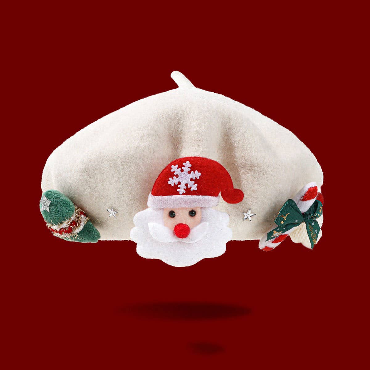 CWAH04555_GIRLS RED  BERET WINTER CHRISTMAS HAT