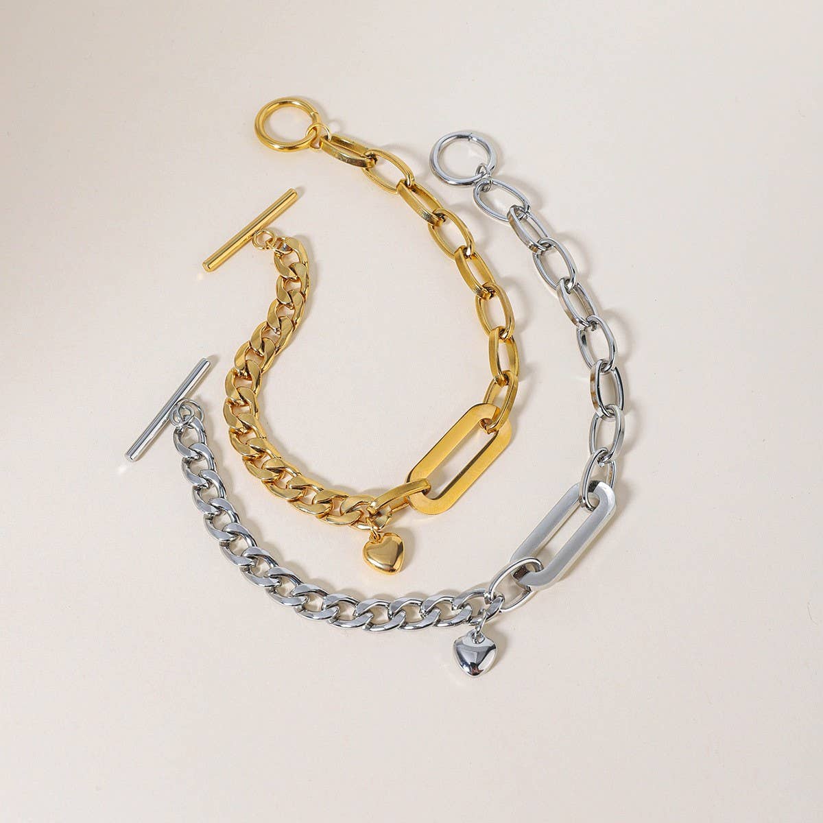 Luxury Heart OT Clasp Cuban Oval Chain Bracelet