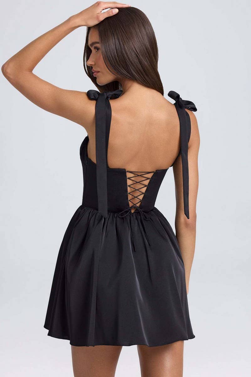 CWDSD8121_SQUARE NECK HIGH WAIST PLEATED BOW SLIP DRESS