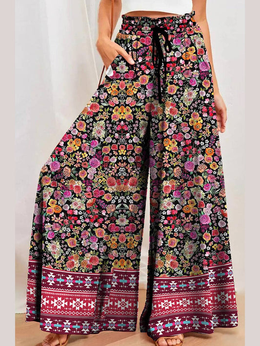 CASUAL PRINTED LACE-UP PANTS_CWBLP0633