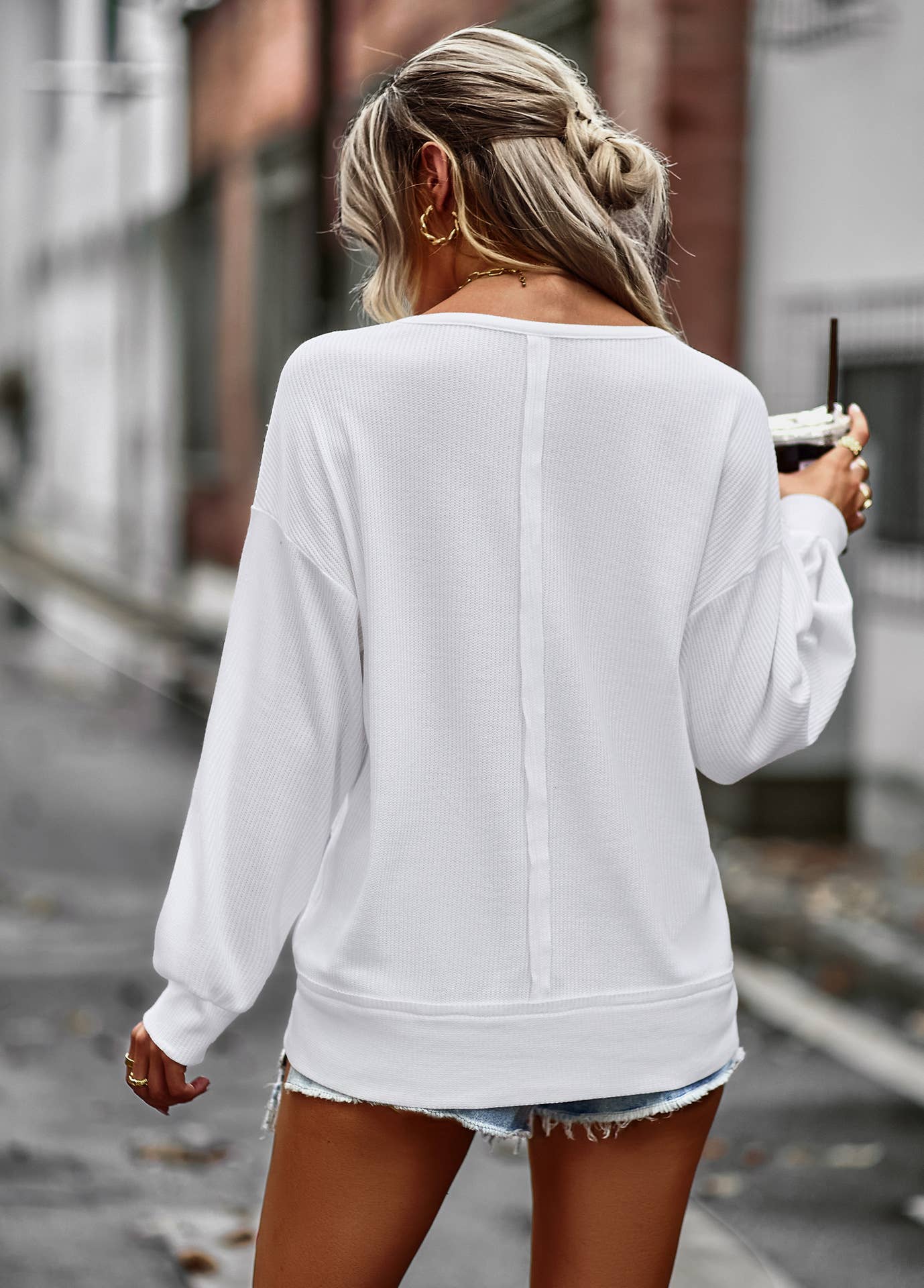 BAGGY SHORT FRONT LONG BACK SOLID COLOR T-SHIRT