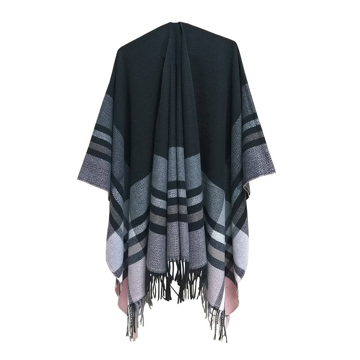 CAPE DOUBLE-SIDED PLAID SLIT SHAWL_CWASC1209