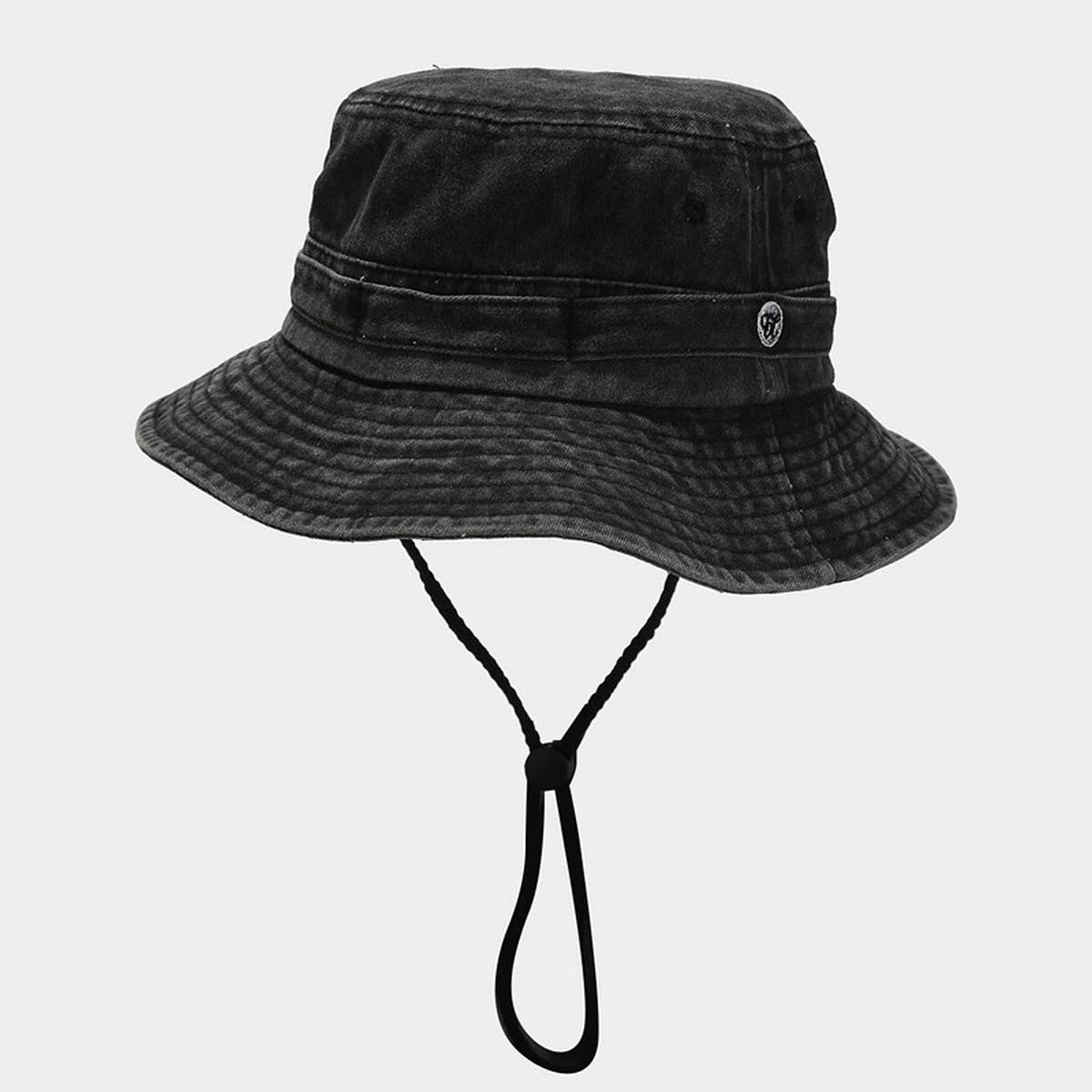 Vintage Washed Patchwork Bucket Hat with Strap_CWAH3788