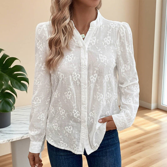 Hollowed-out lace jacquard shirt