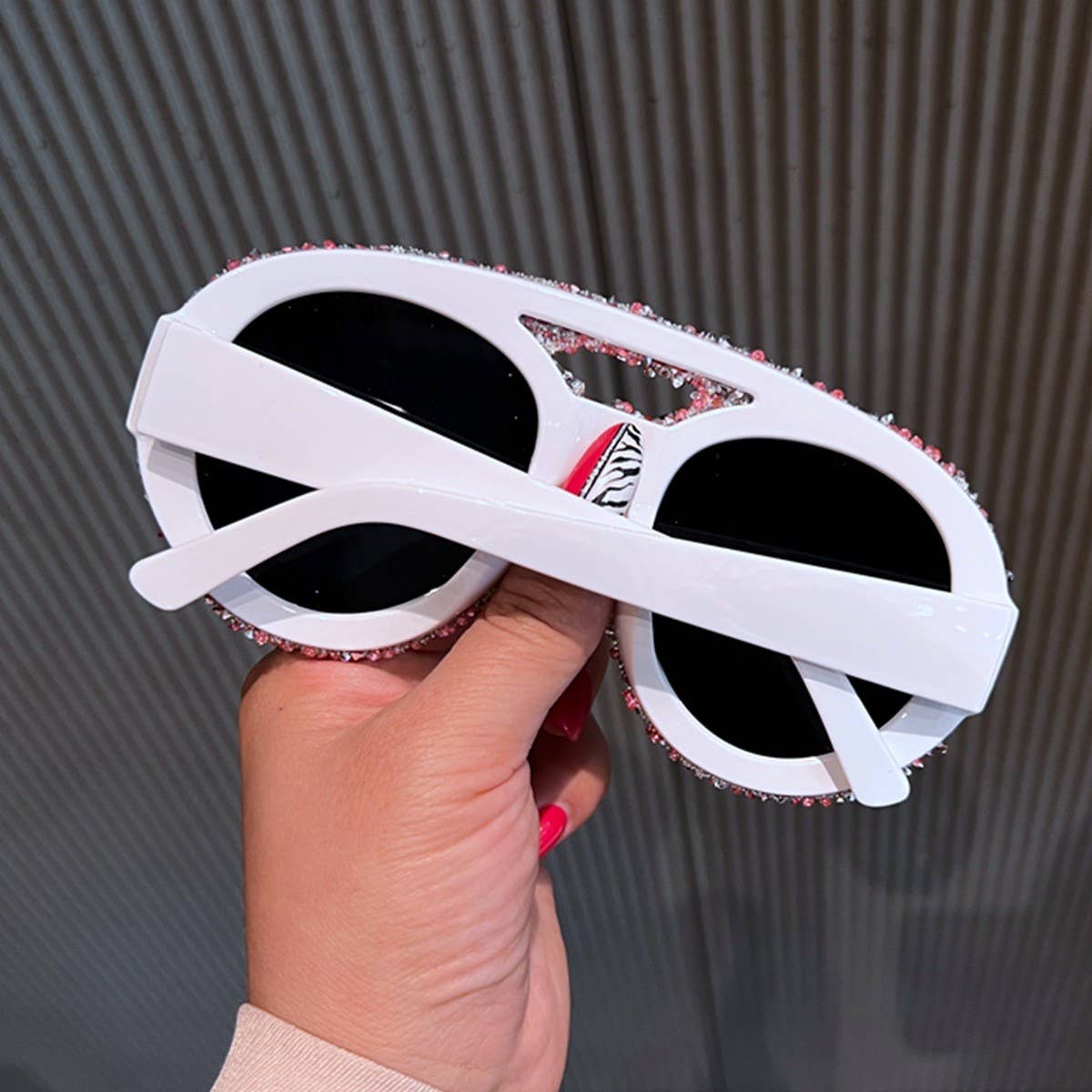 LARGE FRAME DOUBLE BEAM DIAMOND-STUDDED SUNGLASSES