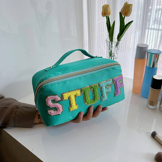 NYLON HAND-HELD FLOCKING LETTER COSMETIC BAG_CWAB4383