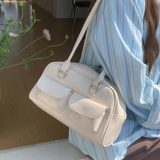 SOLID COLOR VINTAGE SHOULDER HANDBAG_CWAB2599