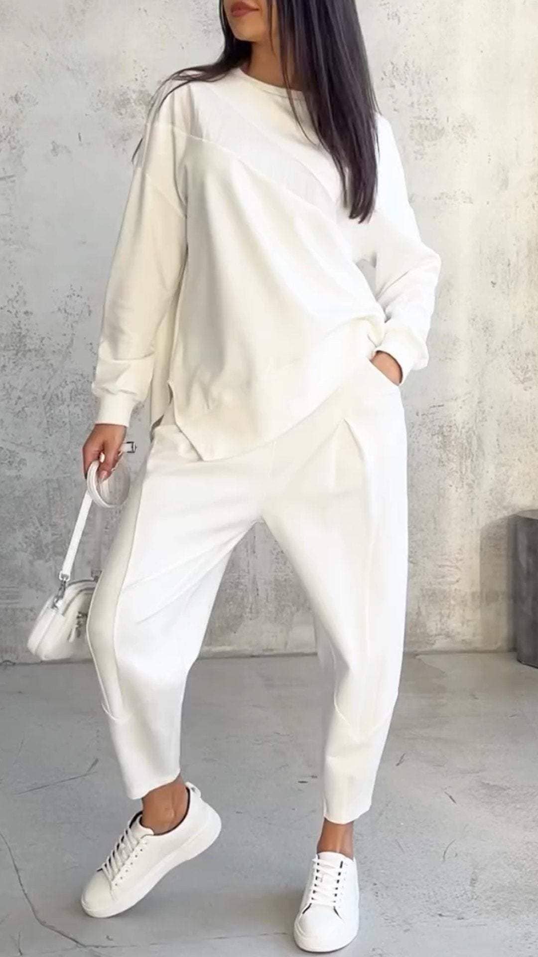 Round-neck loose irregular long-sleeved suit