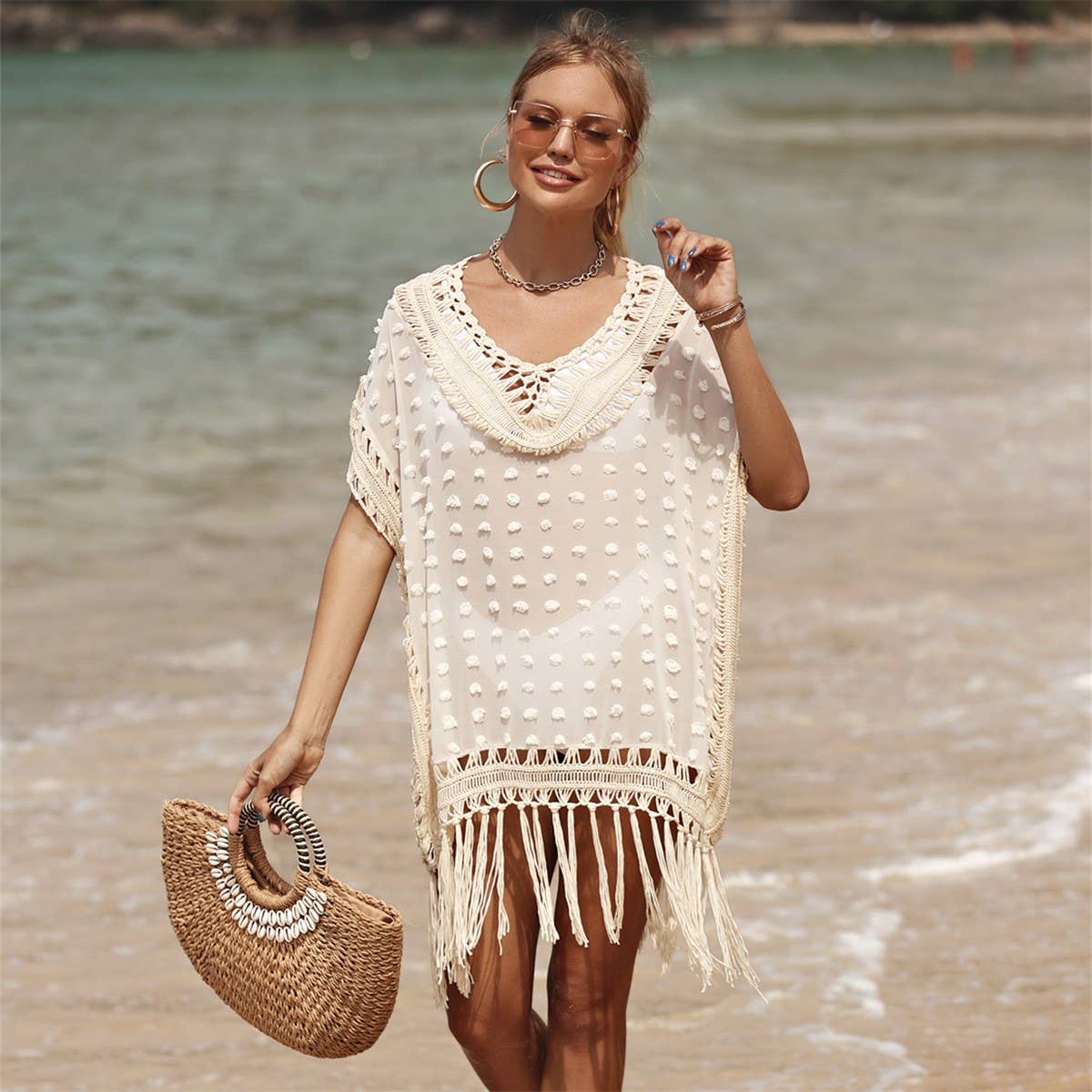 SUMMER PATCHWORK FRINGE BEACH SWIMSUIT COVER-UP_CWMW0659