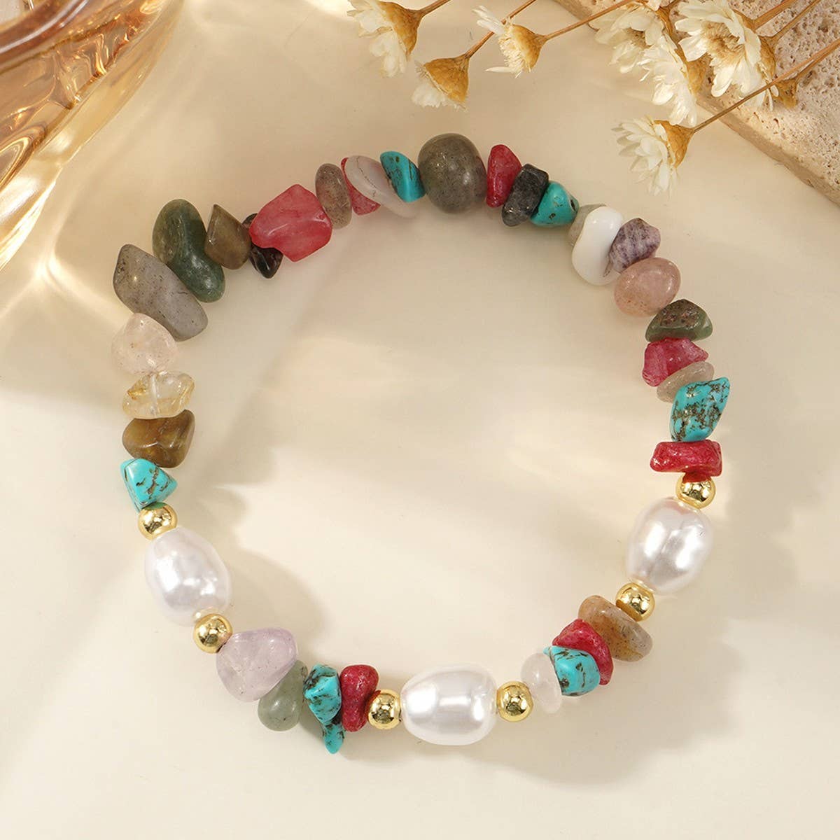 IMITATION PEARL SEMI-PRECIOUS STONE BRACELET