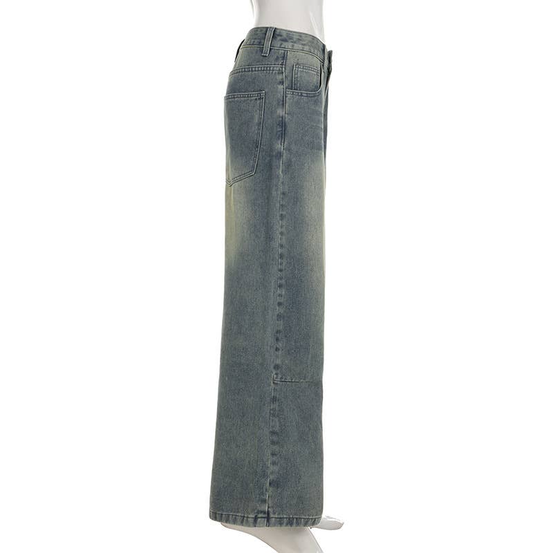 Retro washed and aged low-rise jeans