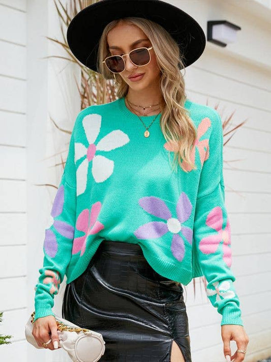 Flower Sweet Pullover Loose Long-Sleeved Sweater