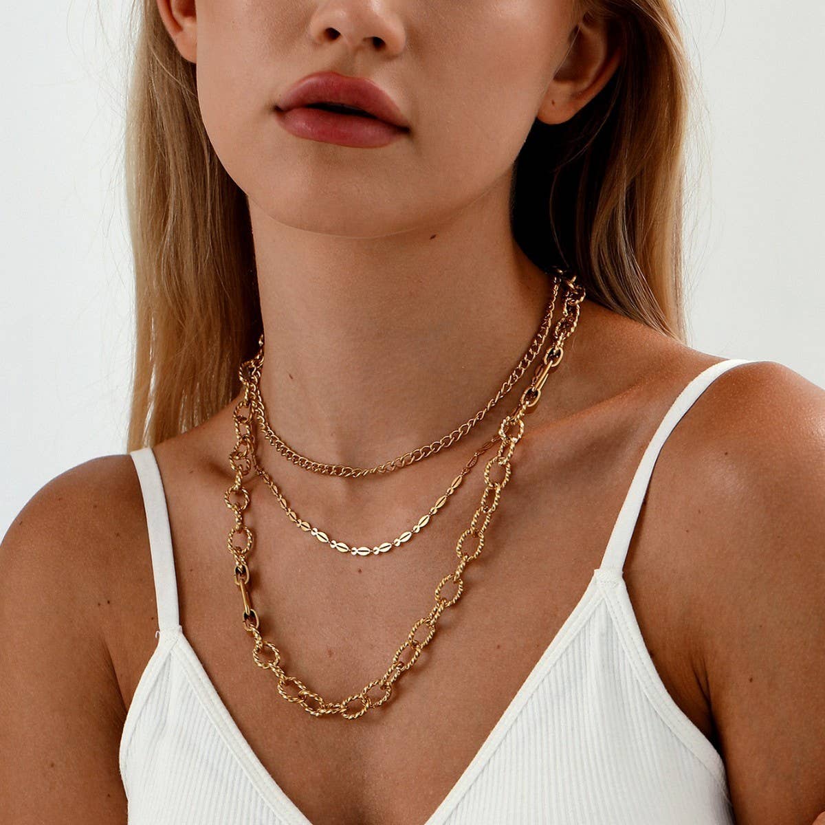 LAYERED STAINLESS STEEL 18K GOLD-PLATED NECKLACE