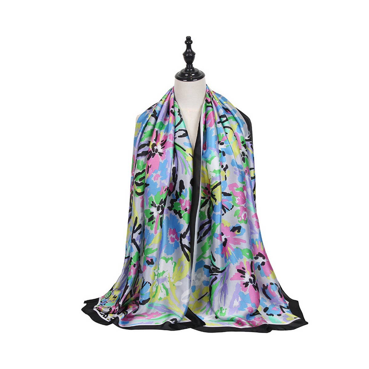 Rainbow Floral Satin Scarf - Summer Sunproof Wrap_CWASC0673
