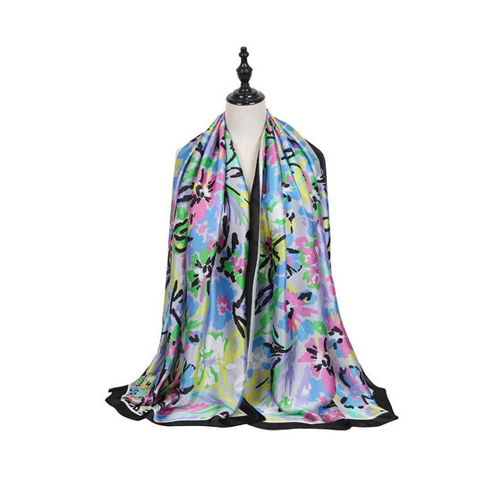 Rainbow Floral Satin Scarf - Summer Sunproof Wrap_CWASC0673