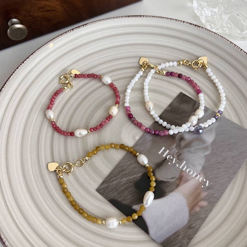 Personalized stone freshwater pearl bracelet
