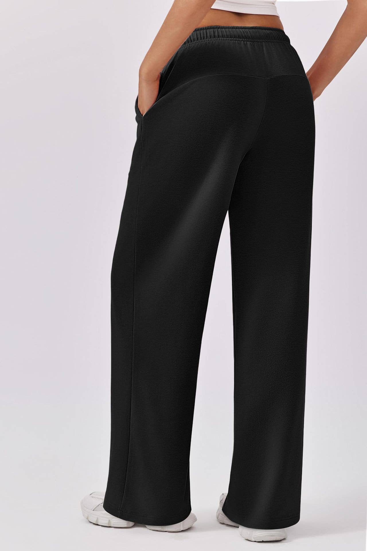 ELASTIC-WAIST CASUAL STRAIGHT LEG WIDE-LEG PANTS