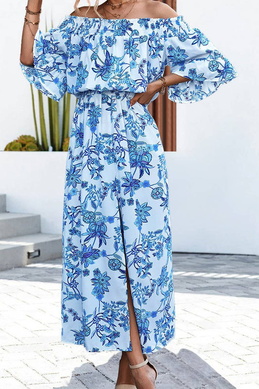 STRAPLESS SPLIT WITH FLORAL DRESS_CWDMD1214